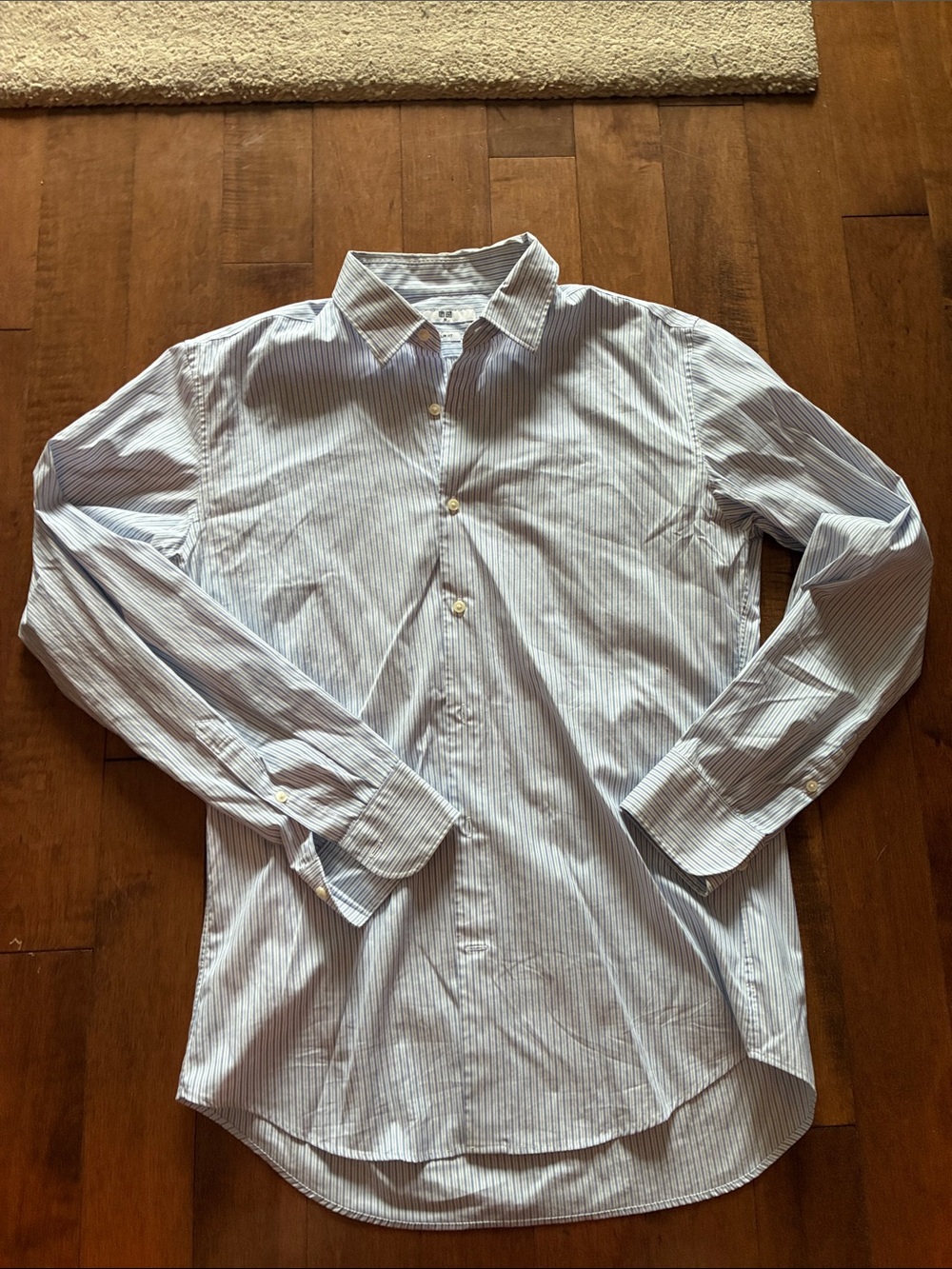 Uniqlo Men's White Shirt with Blue Pinstripes